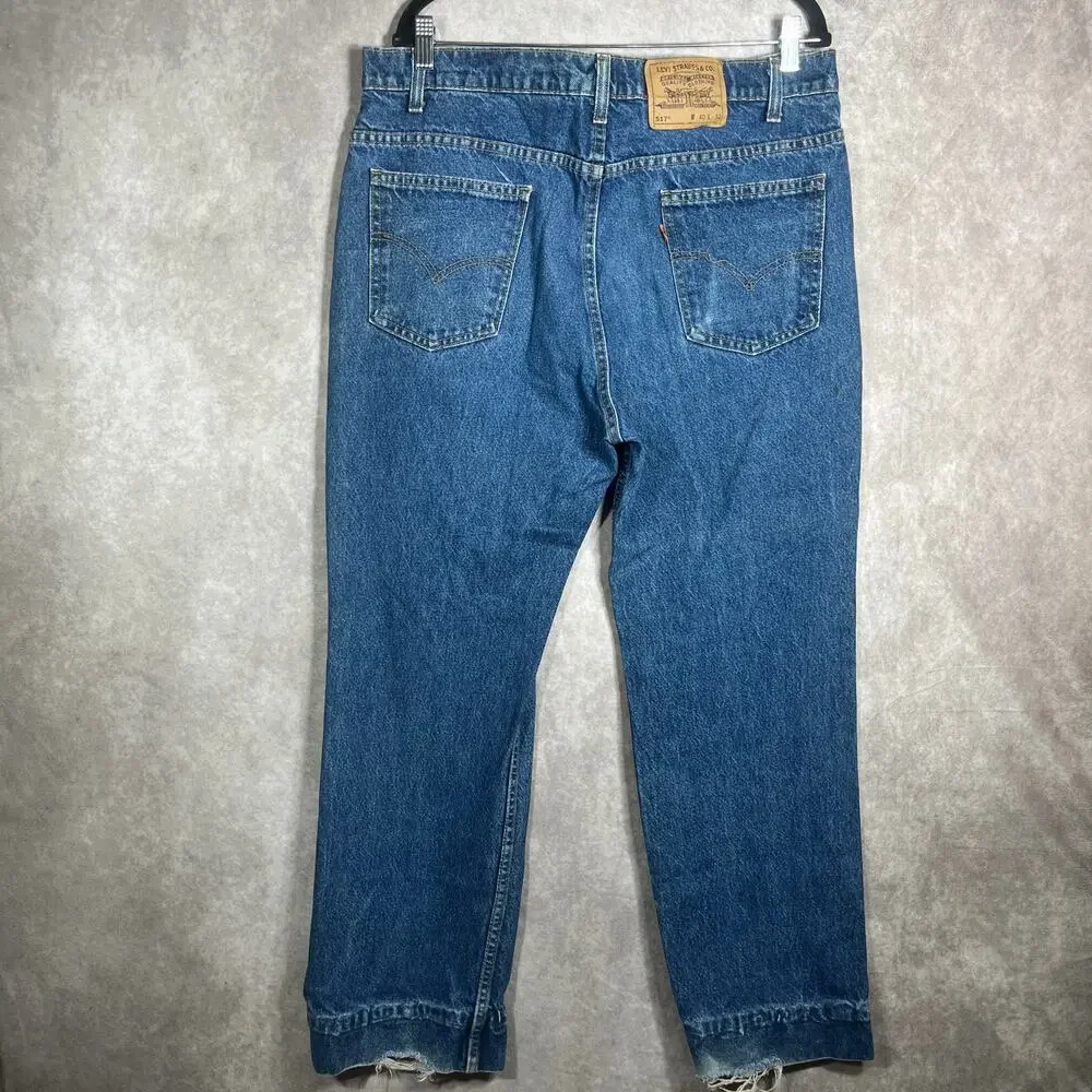 Vintage Levi's 517 Jeans Mens 40X32 Blue Dark Wash Orange Tab Denim 90s Straight